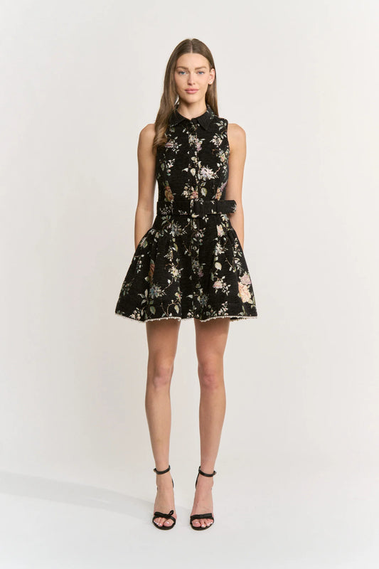 Button Front Godet Belted Mini Dress