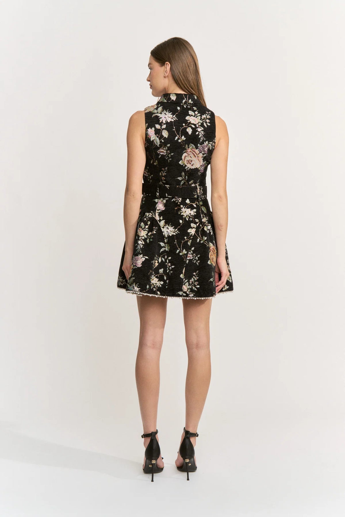 Button Front Godet Belted Mini Dress