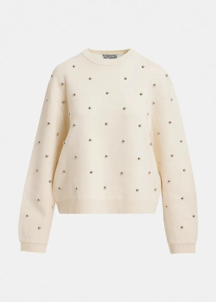 Creme Stud Embellished Sweatshirt