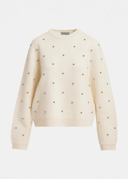 Creme Stud Embellished Sweatshirt