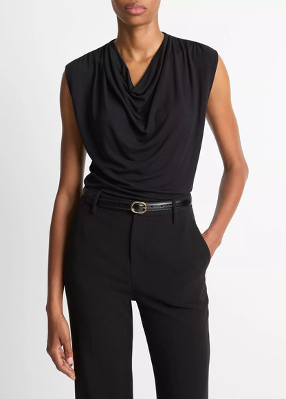 Jersey Draped Cowl-Neck Top Black