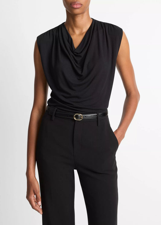 Jersey Draped Cowl-Neck Top Black
