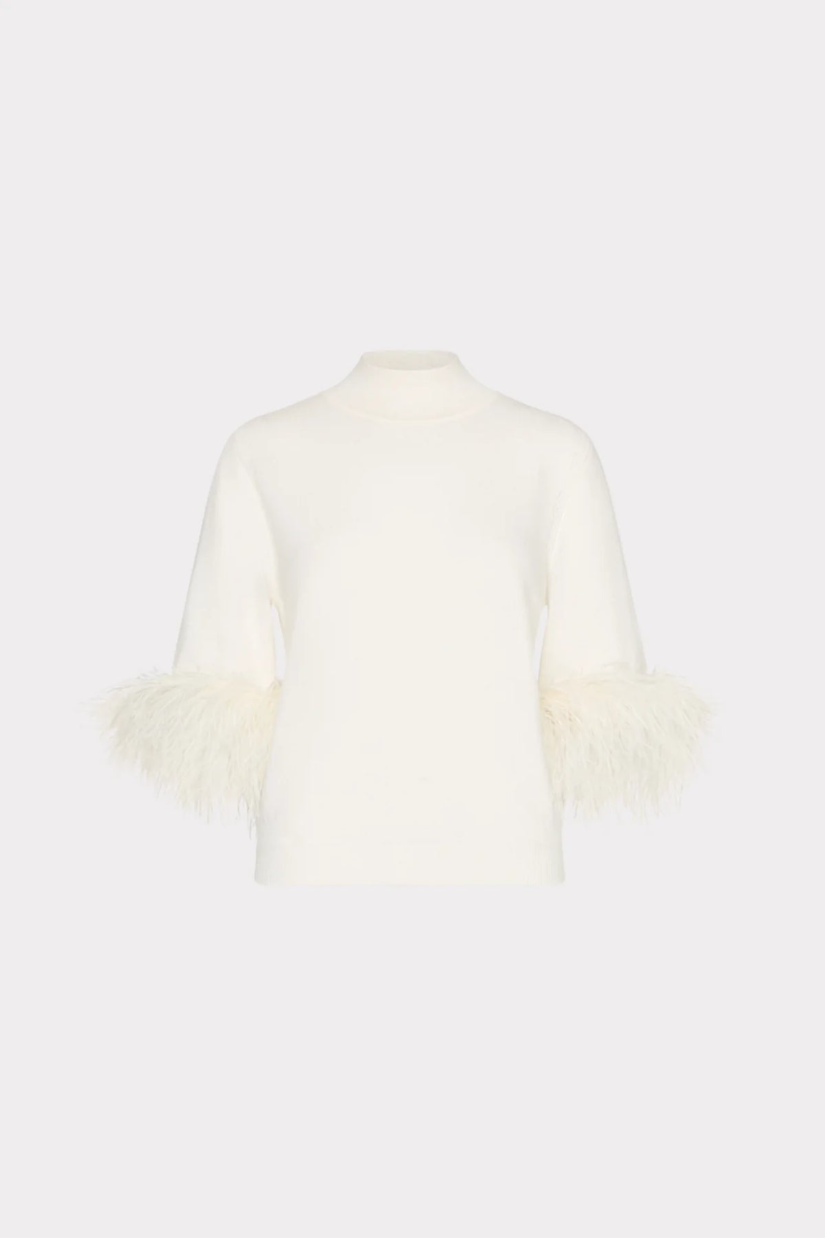 Short Sleeve Feather Mockneck Sweater