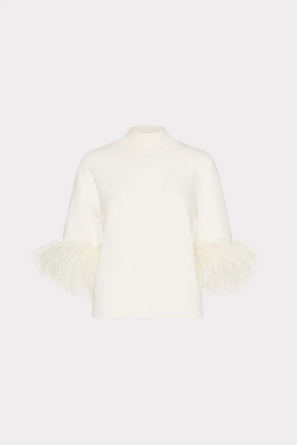 Short Sleeve Feather Mockneck Sweater