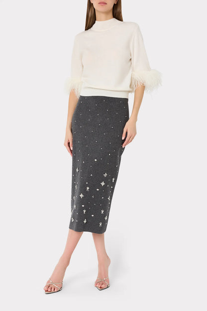 Short Sleeve Feather Mockneck Sweater