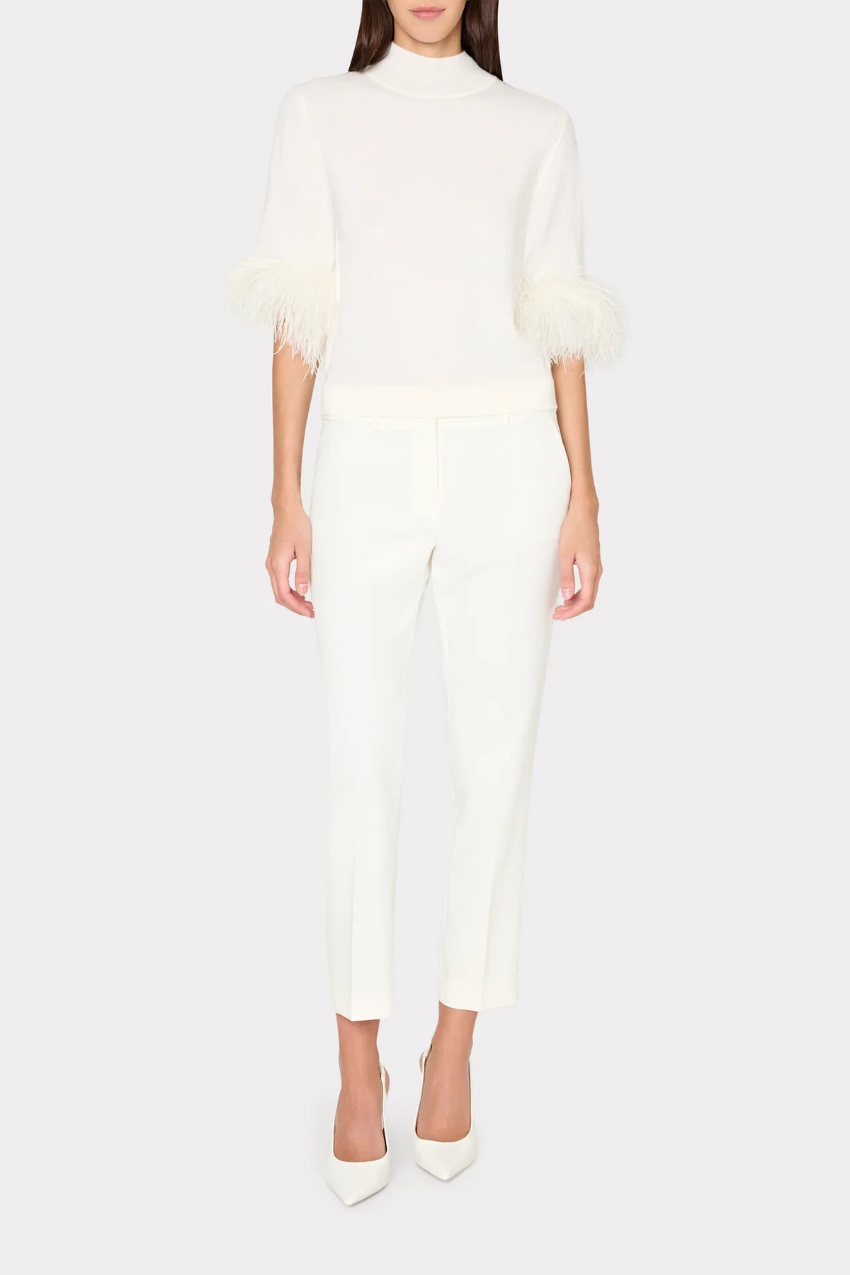 Short Sleeve Feather Mockneck Sweater