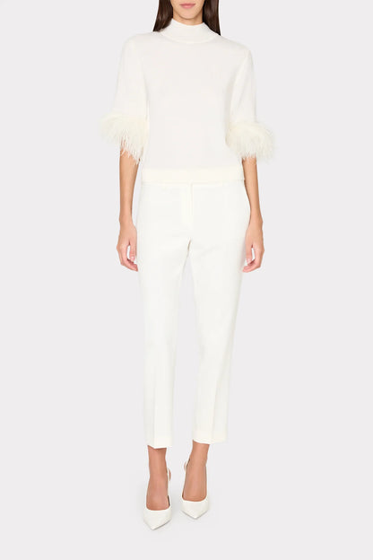 Short Sleeve Feather Mockneck Sweater