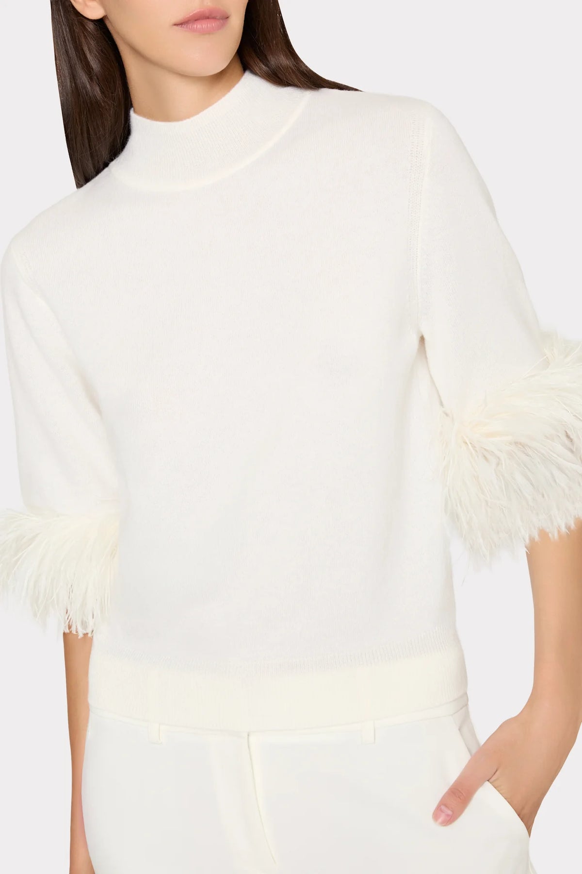 Short Sleeve Feather Mockneck Sweater