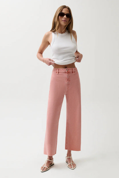 PENNY CROP HIGH RISE WIDE LEG JEAN CORAL ROSE