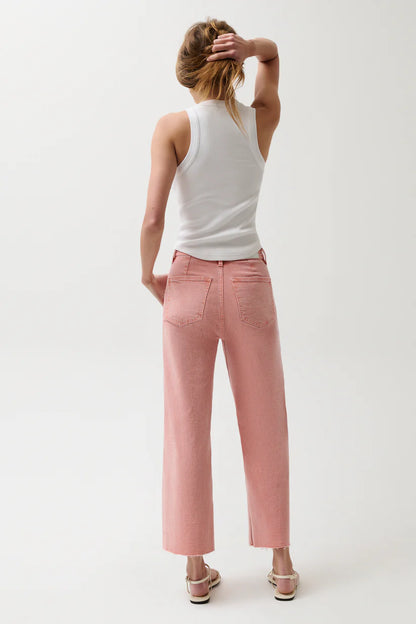 PENNY CROP HIGH RISE WIDE LEG JEAN CORAL ROSE