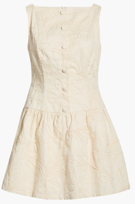 BOAT NECK EMBROIDERED BODICE MINI DRESS