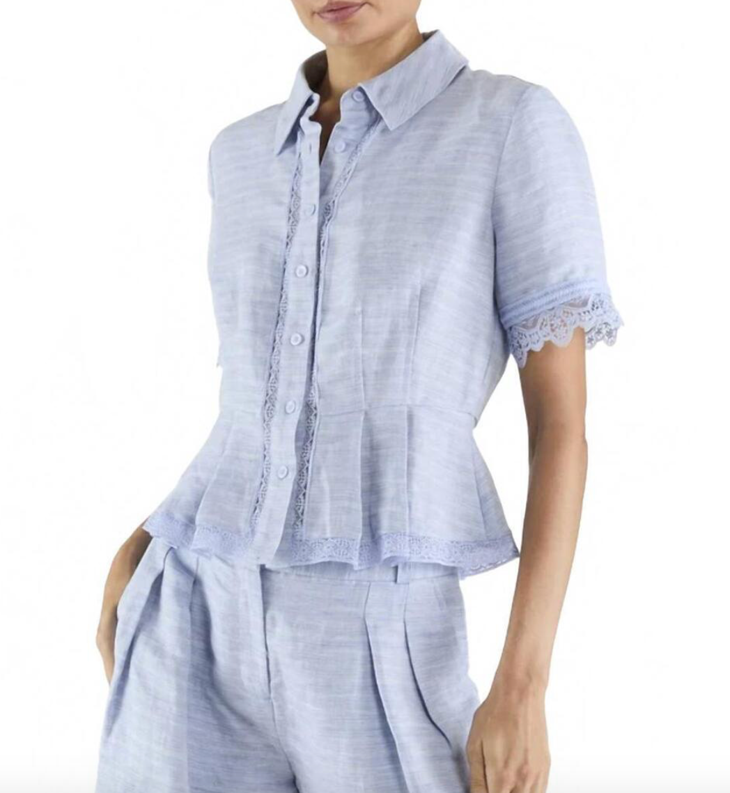 Becky Embroidered Linen Short Sleeve Top