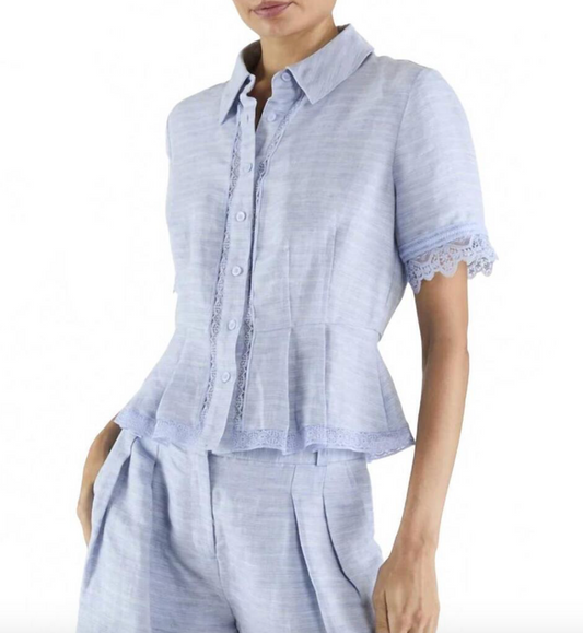 Becky Embroidered Linen Short Sleeve Top