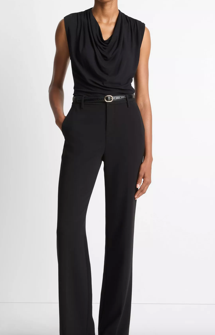 Jersey Draped Cowl-Neck Top Black
