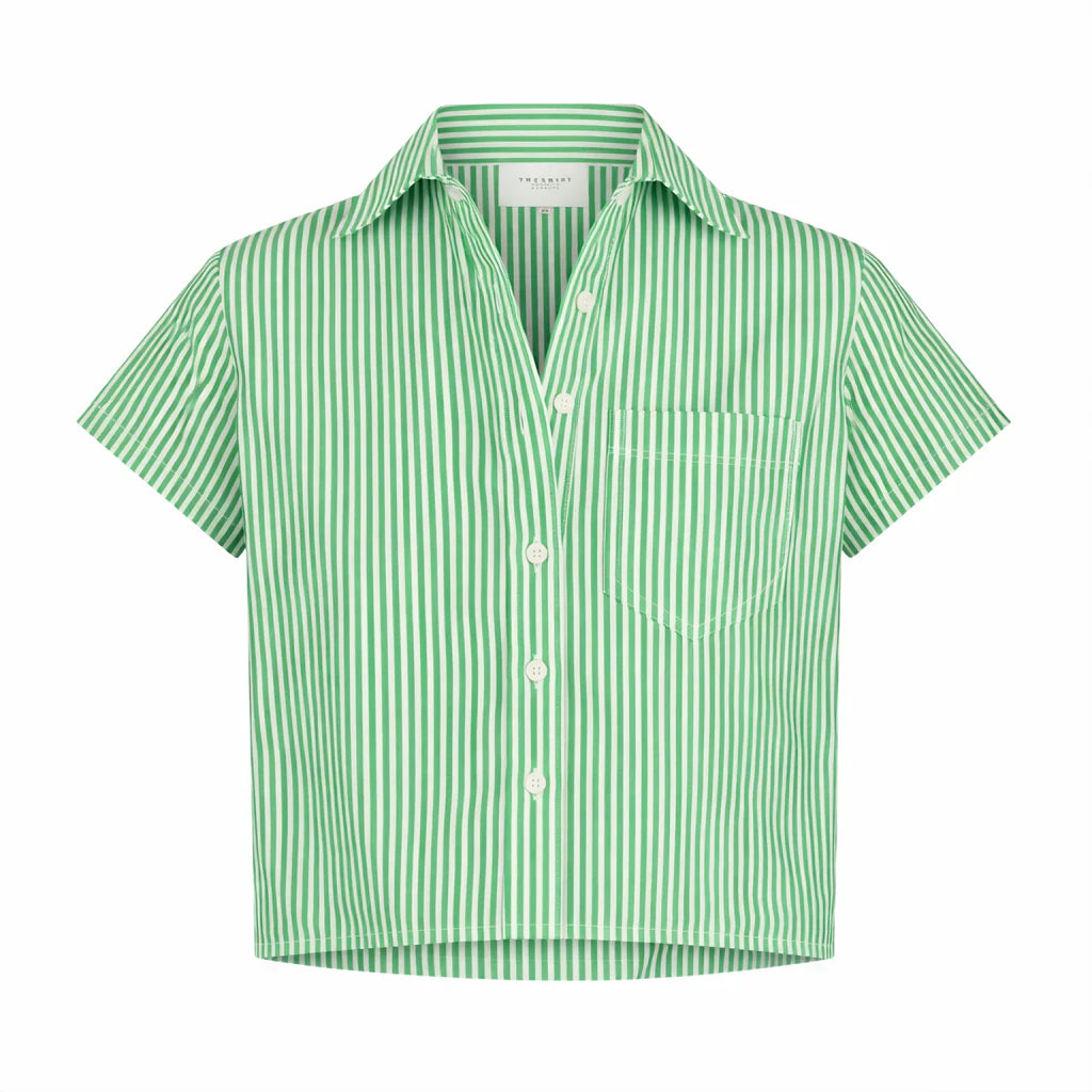 The Boxy Short Sleeve Cropped Shirt Green/White