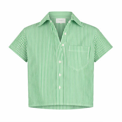 The Boxy Short Sleeve Cropped Shirt Green/White