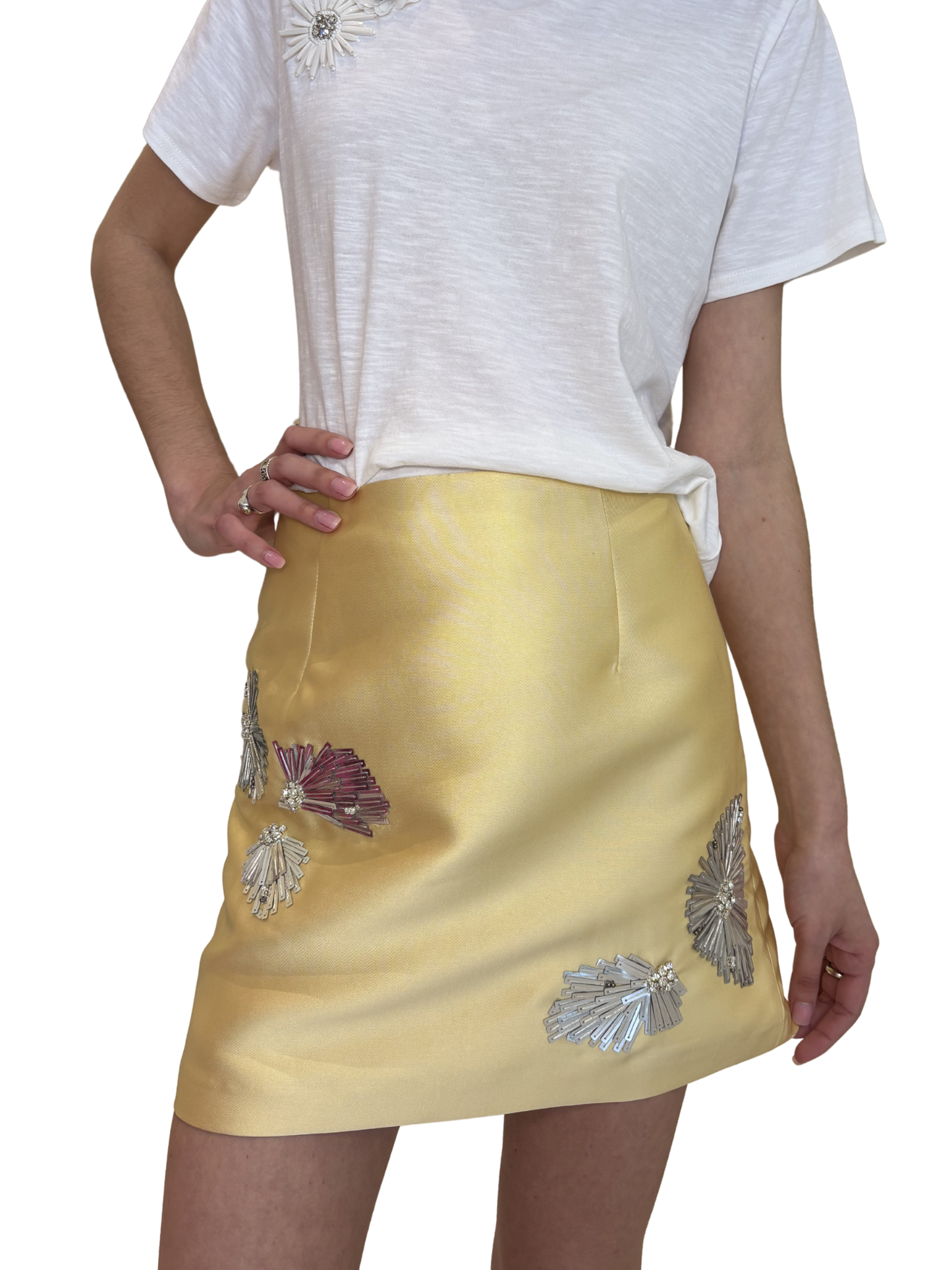 Yellow skirt with Floral Embroidery