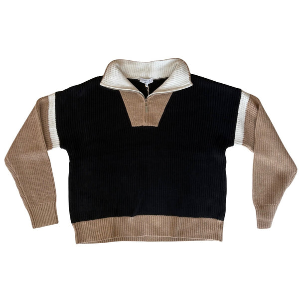COLORBLOCK QUARTER ZIP SHAKER SWEATER