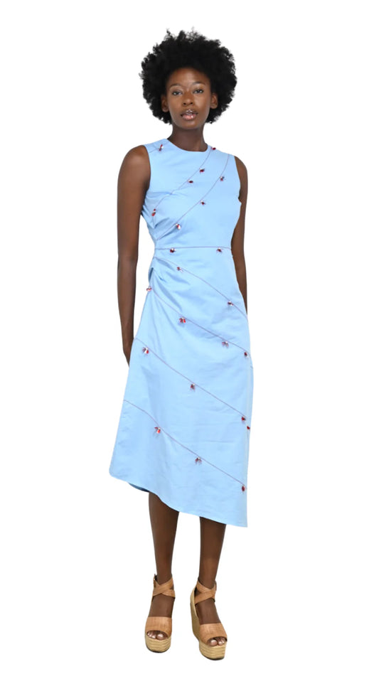 BLUE POPPY BEADED LONG DRESS