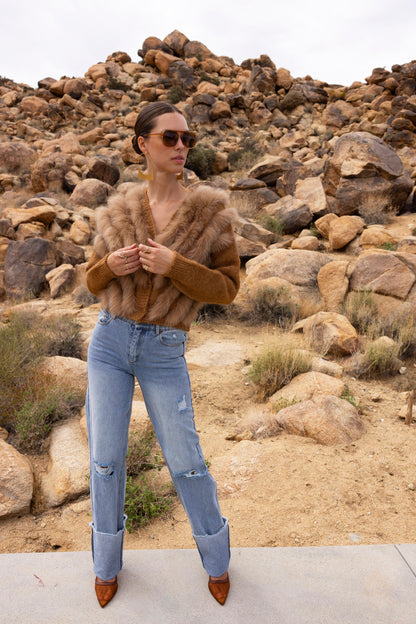 By The Fireside Fur Cardigan in Brown