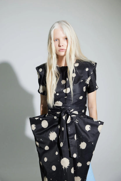 Black Polka Dot Midi Dress With Belt