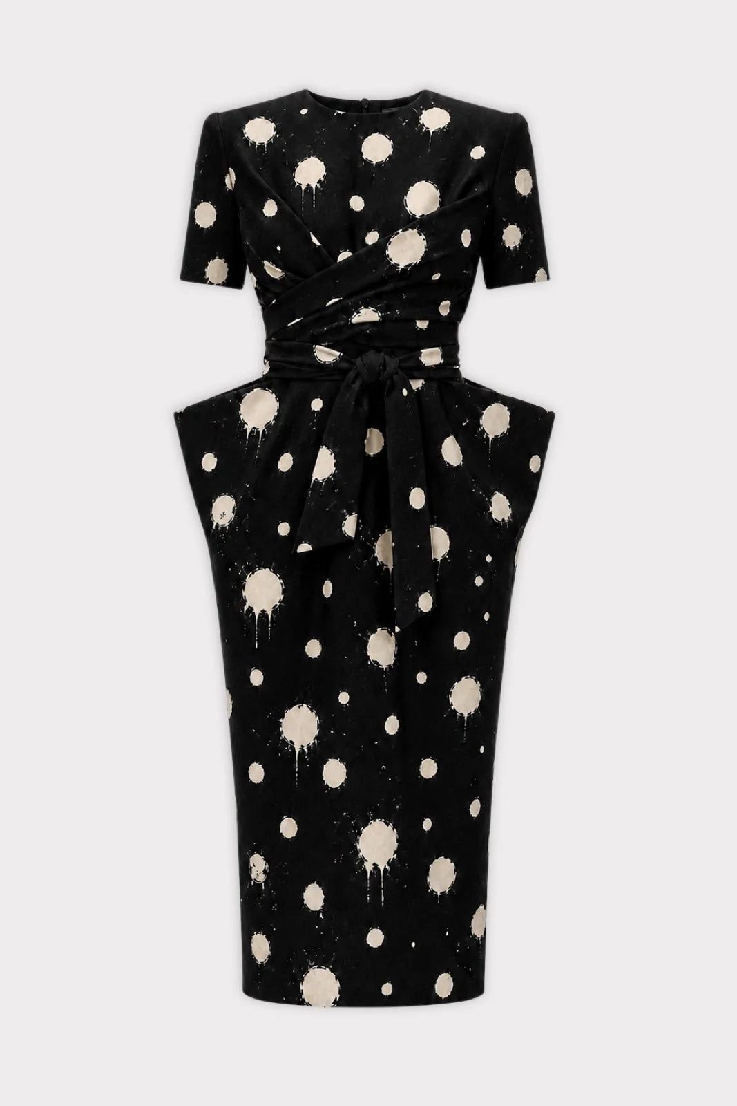 Black Polka Dot Midi Dress With Belt