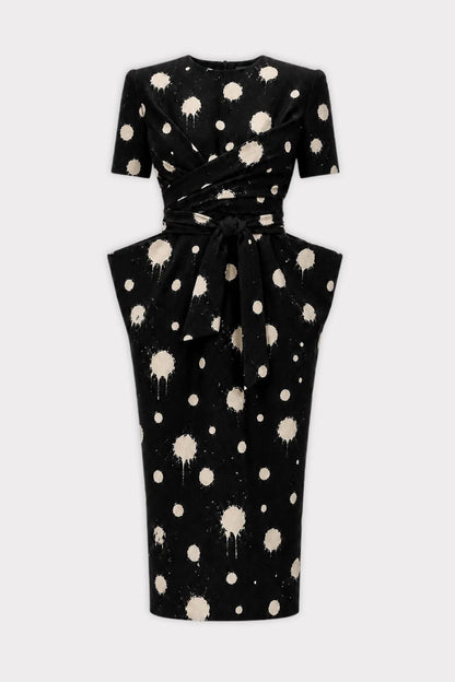 Black Polka Dot Midi Dress With Belt