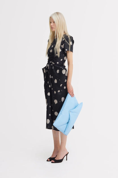 Black Polka Dot Midi Dress With Belt