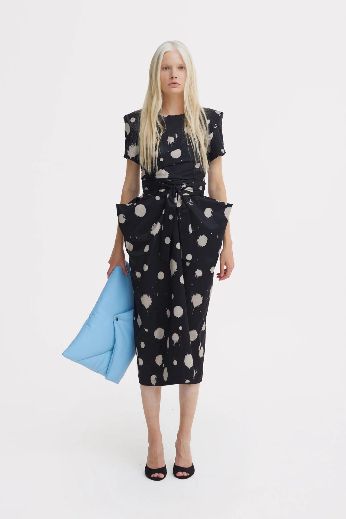 Black Polka Dot Midi Dress With Belt