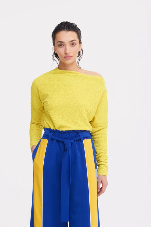 Crinkled Boat Neck Sweater Yellow