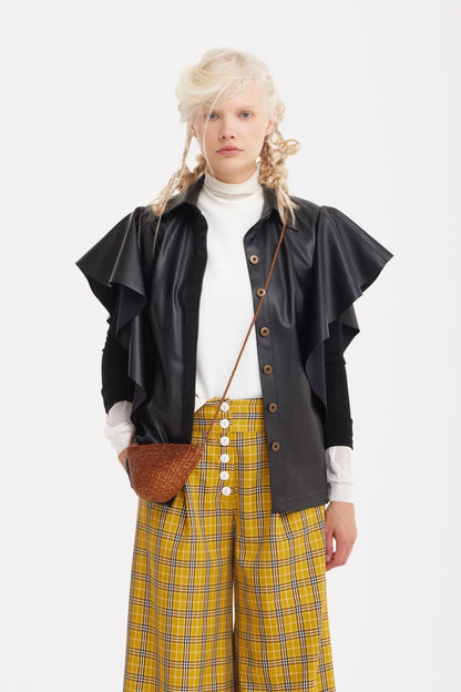 Draped Leather Shirt Black