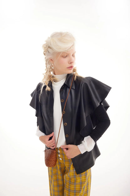 Draped Leather Shirt Black