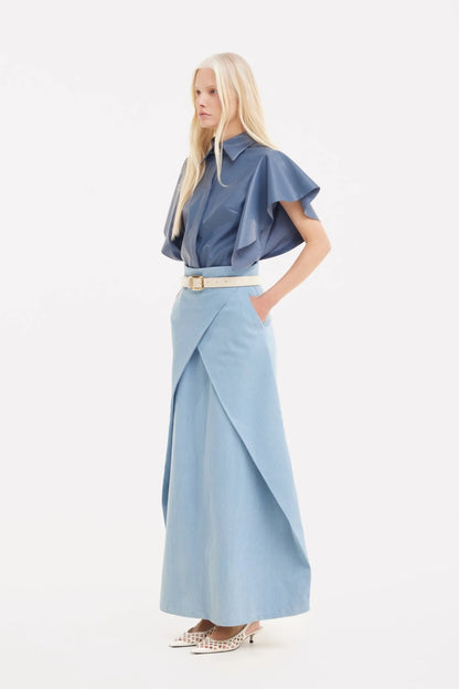 Draped Leather Shirt Pale Blue