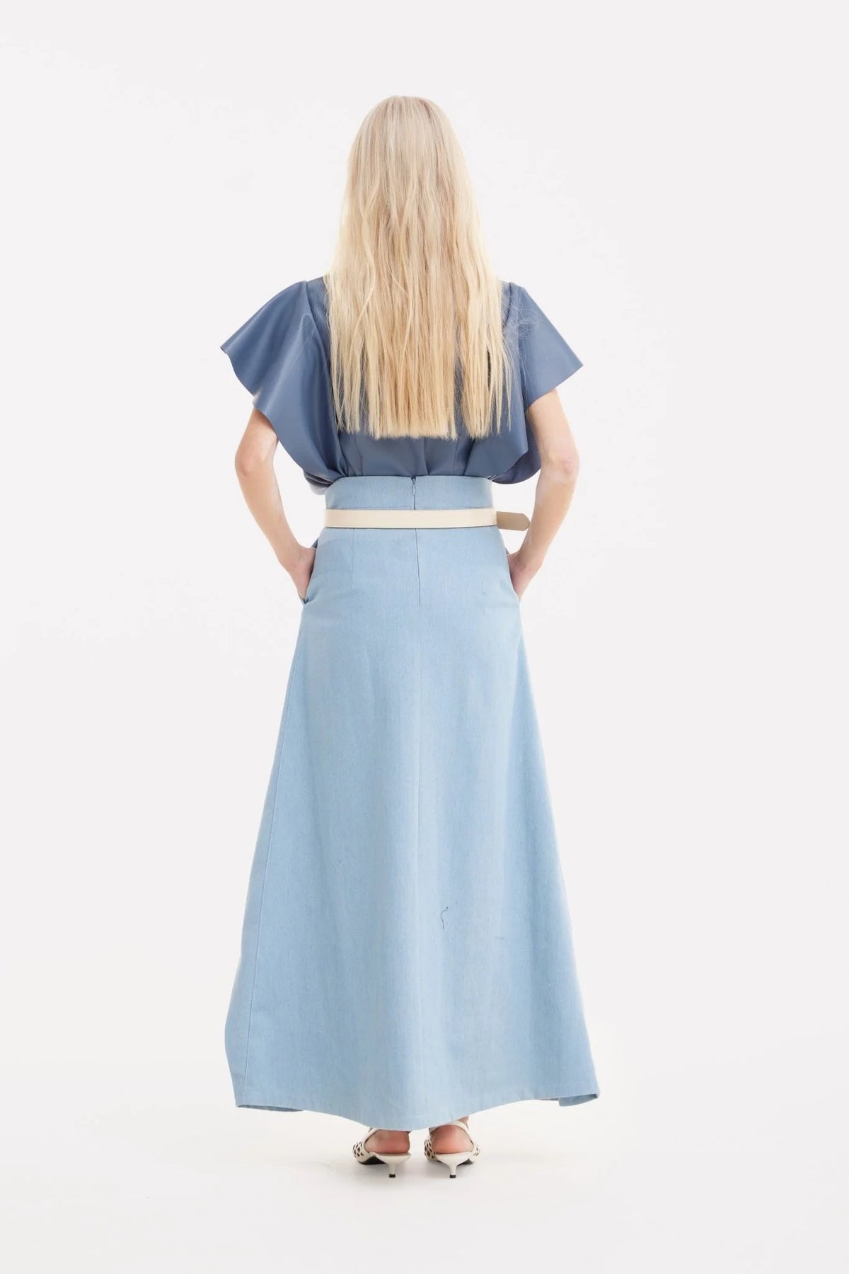 Draped Leather Shirt Pale Blue