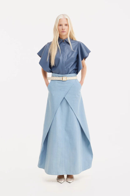 Draped Leather Shirt Pale Blue