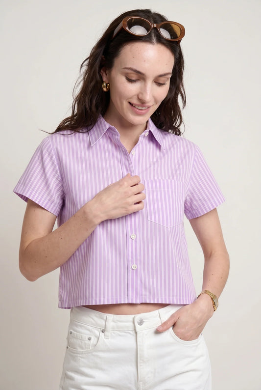 The Boxy Short Sleeve Cropped Shirt Lilac