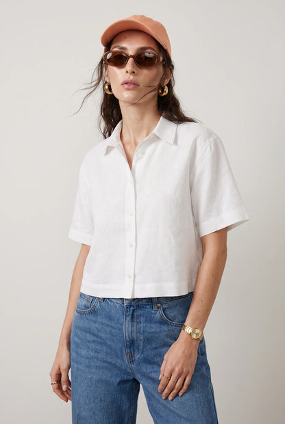 The Short Sleeve Boxy Shirt White Linen