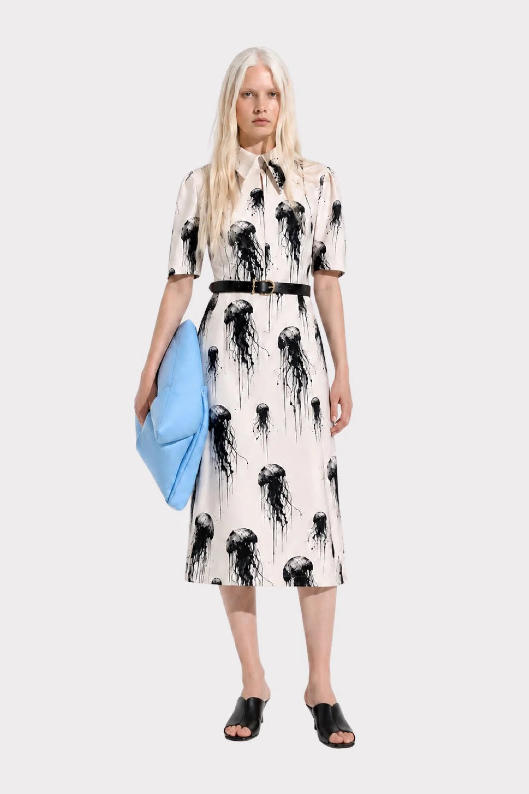 Ivory Jellyfish Print Short Sleeve Midi Dress
