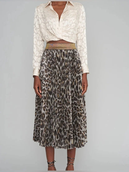 Mrs Mason Leopard Pleated Skirt