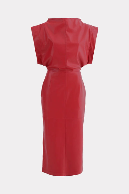 Stylish Sleeveless Faux Leather Dress Red