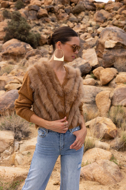 By The Fireside Fur Cardigan in Brown